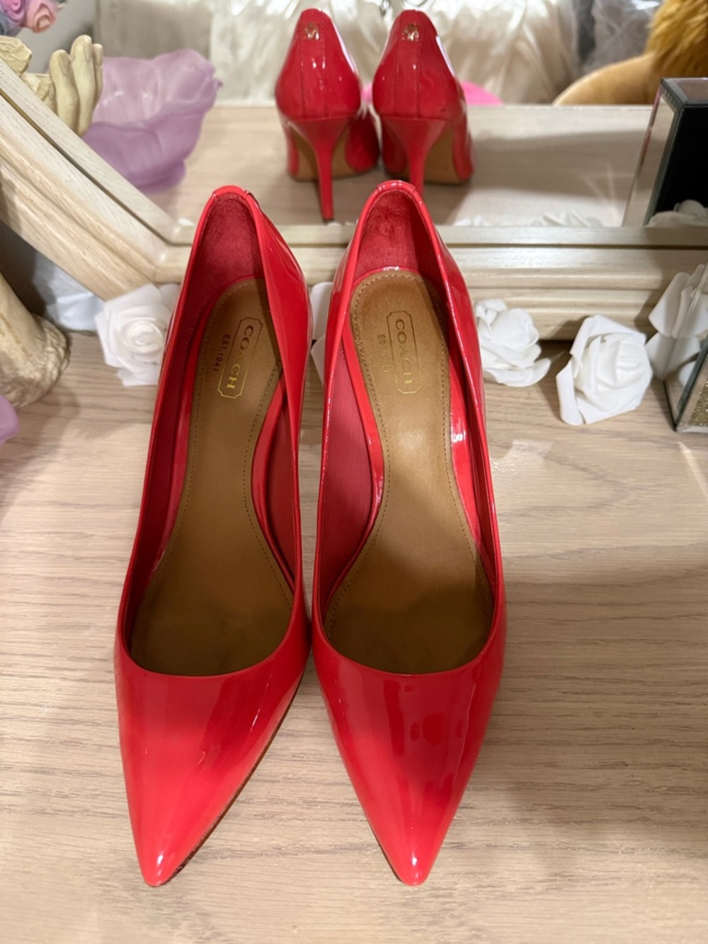 Coach coral Patent Pointed-Toe Stiletto Heels
